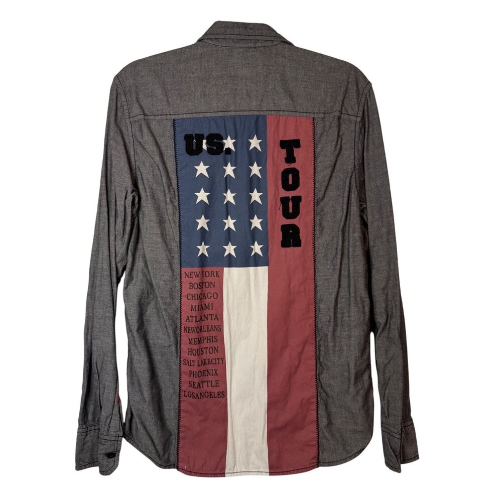 Authentic Icon US Tour Chambray Shirt Size Small City Print Minimalist Retro
